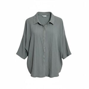 Papaya Short Sleeve Collared Stretch Textured Button Up Shirt Sage Green Size 20